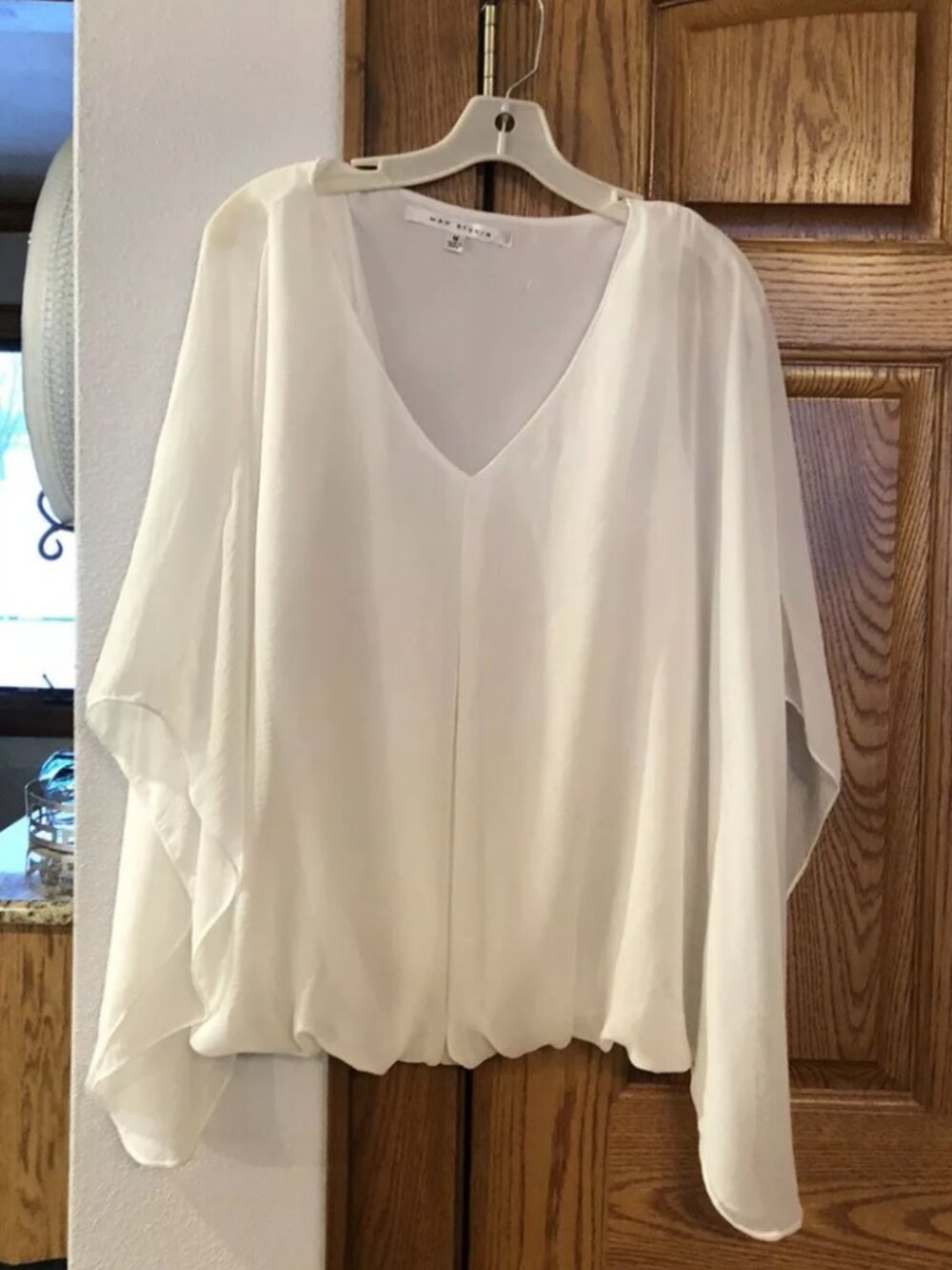 Max Studio flowy top cape-like drape blouse size M